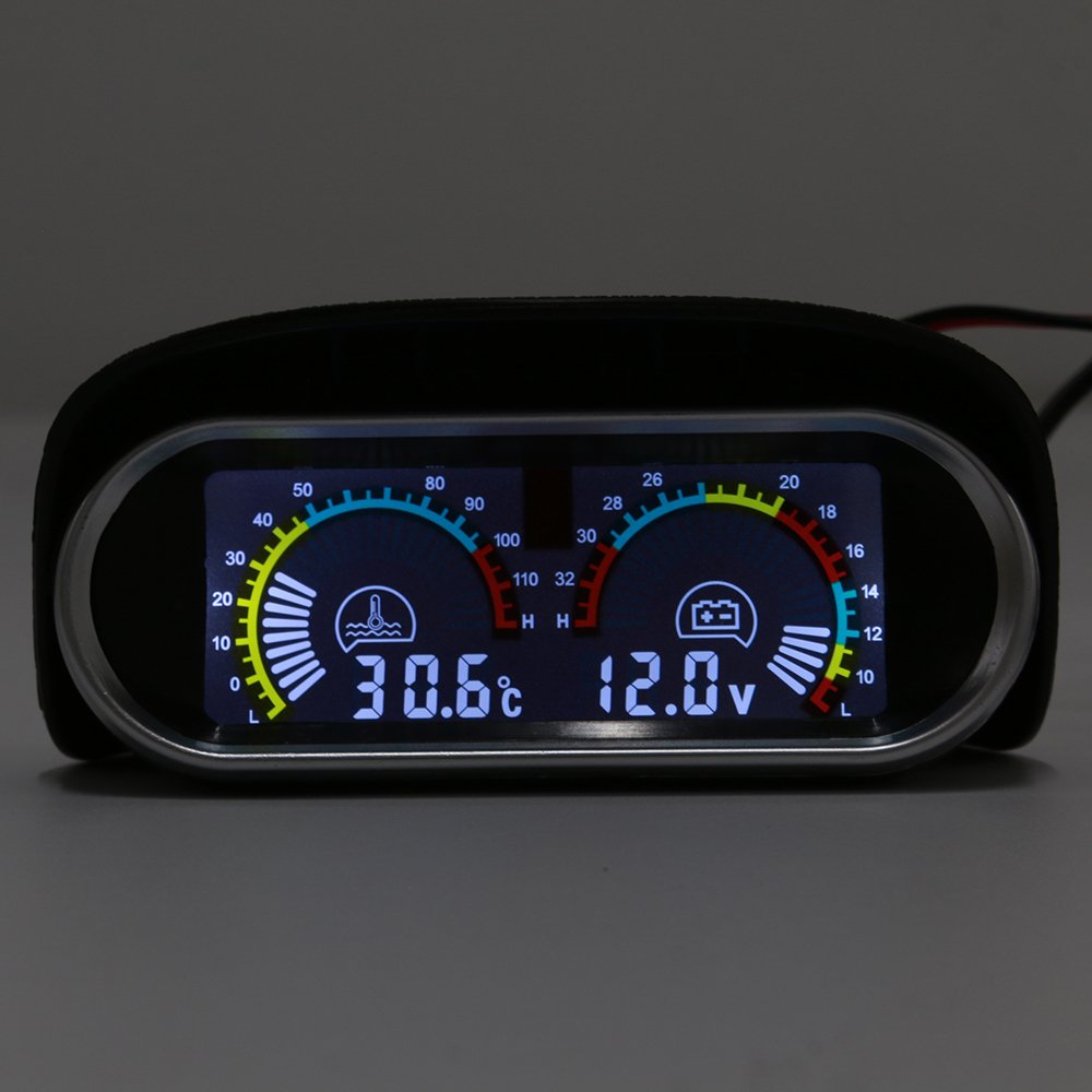 Ramainer Universal 2 in 1 LCD Car Digital Water Temp Gauge Voltmeter Water Temperature Sensor 10mm 12V 24V Volt Meter