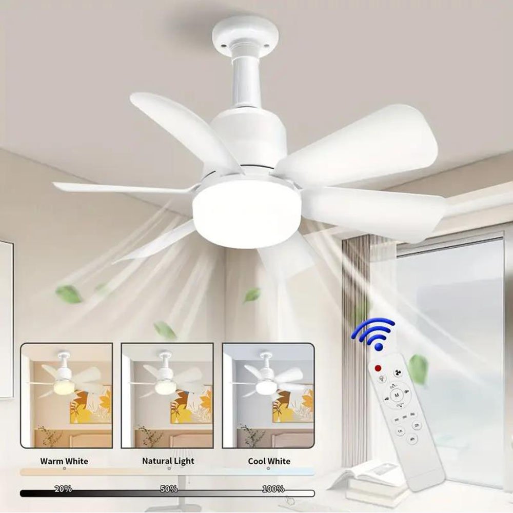 360 Rotating LED Fan Light with Remote Control 30W E27 Ceiling Intelligent Fan for Living Room Bedroom