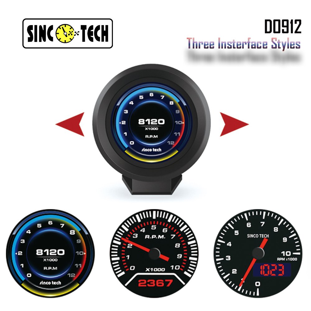 SincoTech 2020 Universal 9-in-1 Digital Speedometer Tachometer Volts Boost Oil Pressure Water Temp EGT AFR Meter Gauge (DO912-S)