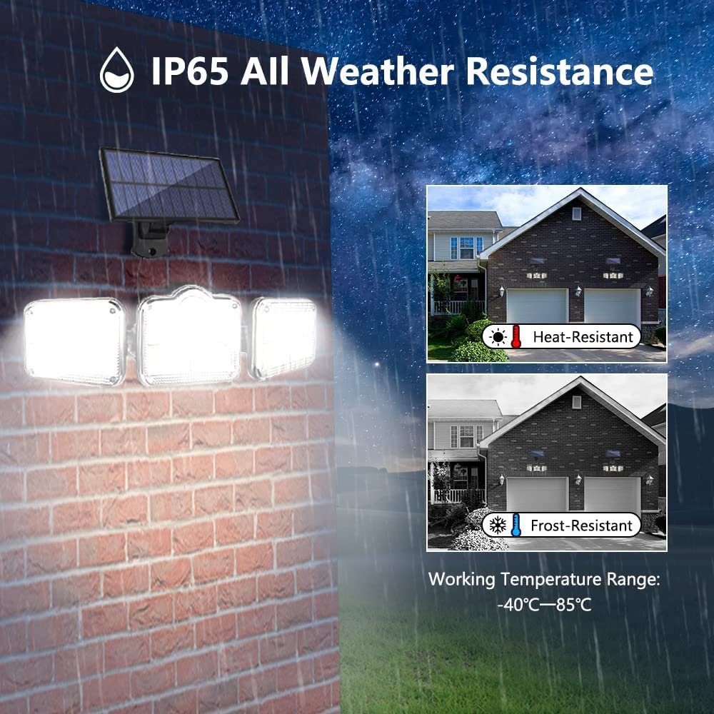 Motion Sensor Outdoor Waterproof 122 SMD LED 3 Heads Solar Garden Light With Remote Control