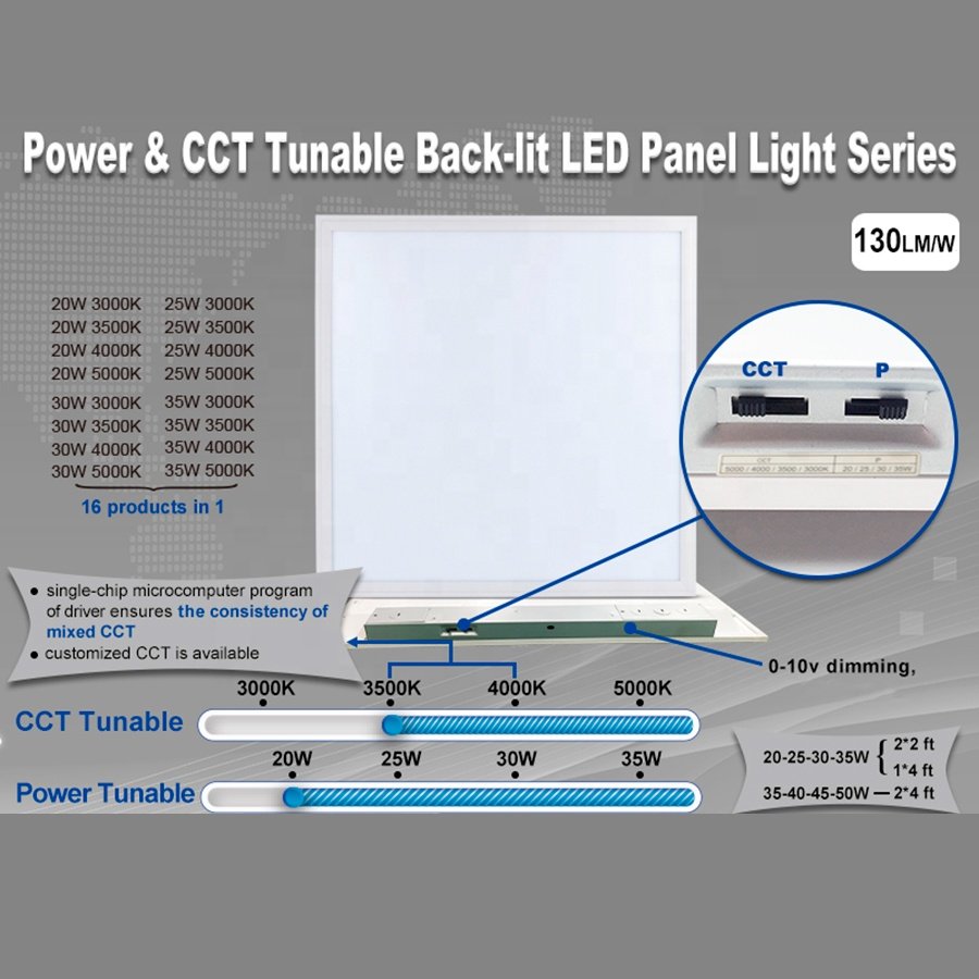 50/45/40/30/25W 3500K 4000K 5000K Selectable 130LM/W Supermarket Bathroom Back-Lit Led Panel Light
