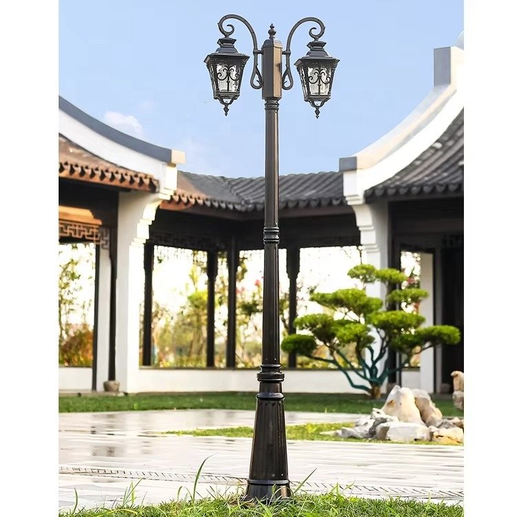 2-head Classic European Style Landscape LED Pole Courtyard Light Outdoor Waterproof Garden Light