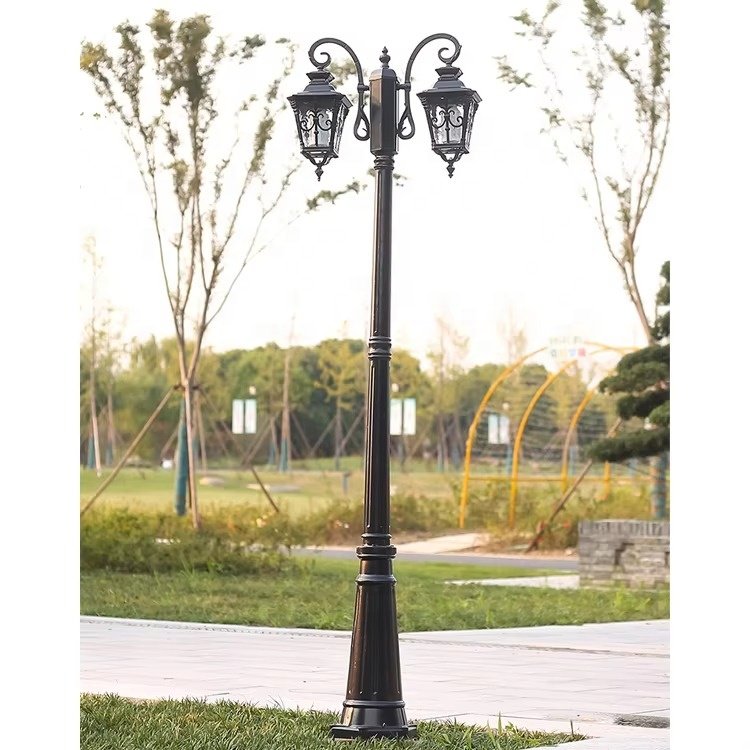 2-head Classic European Style Landscape LED Pole Courtyard Light Outdoor Waterproof Garden Light