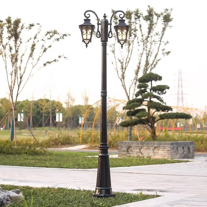 2-head Classic European Style Landscape LED Pole Courtyard Light Outdoor Waterproof Garden Light