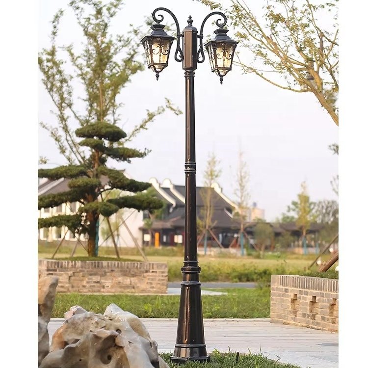 2-head Classic European Style Landscape LED Pole Courtyard Light Outdoor Waterproof Garden Light