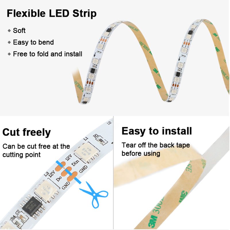 12V WS2811 Programmable 30 60 Pixel Addressable Rgb Led Strip