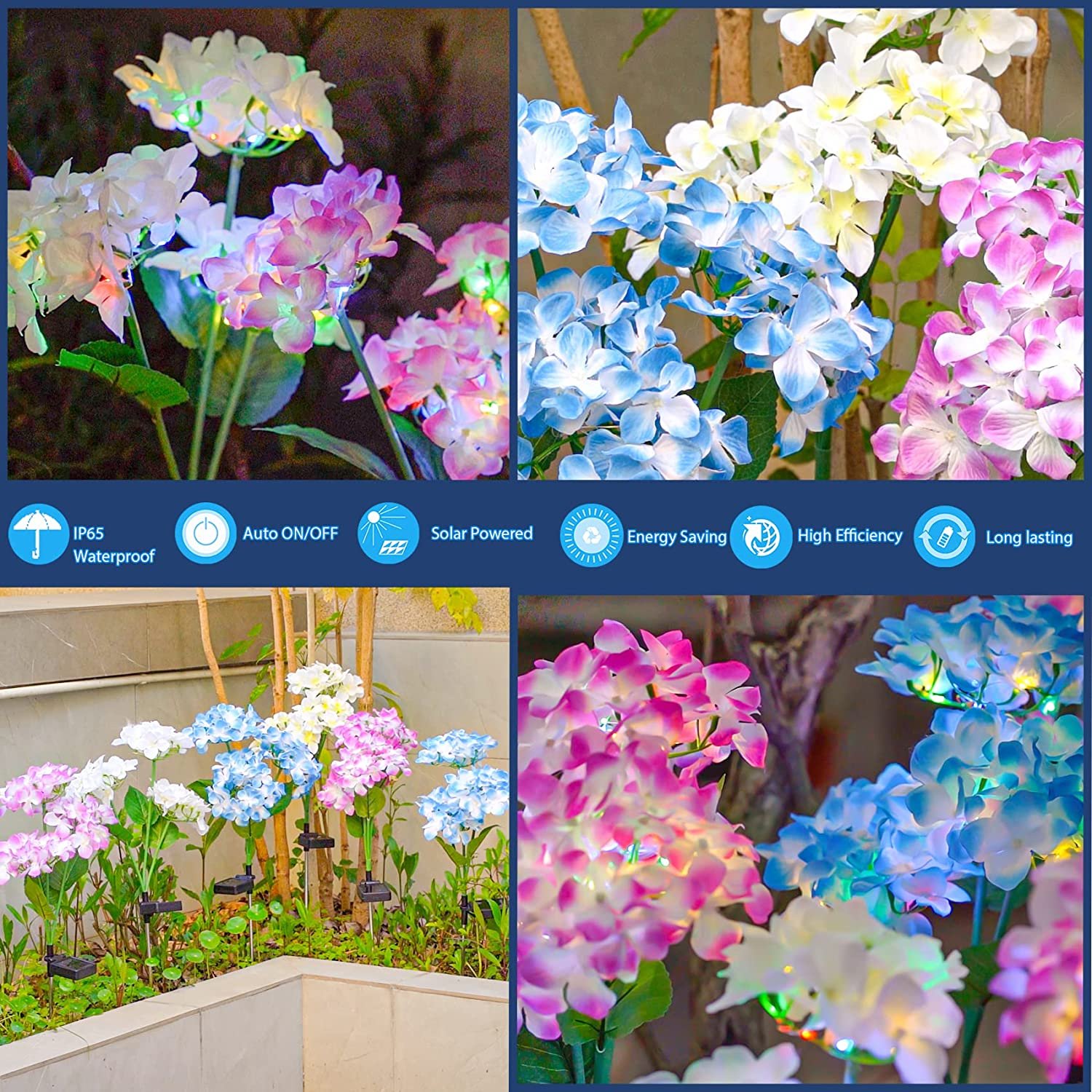 Solar Hydrangea Garden Light Solar Powered Led Flower Lights Solar Garden Stake Lights Waterproof for Garden Lawn Patio Backyard
