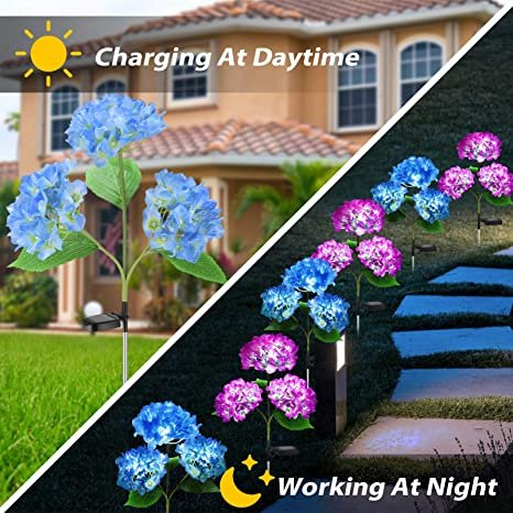 Solar Hydrangea Garden Light Solar Powered Led Flower Lights Solar Garden Stake Lights Waterproof for Garden Lawn Patio Backyard