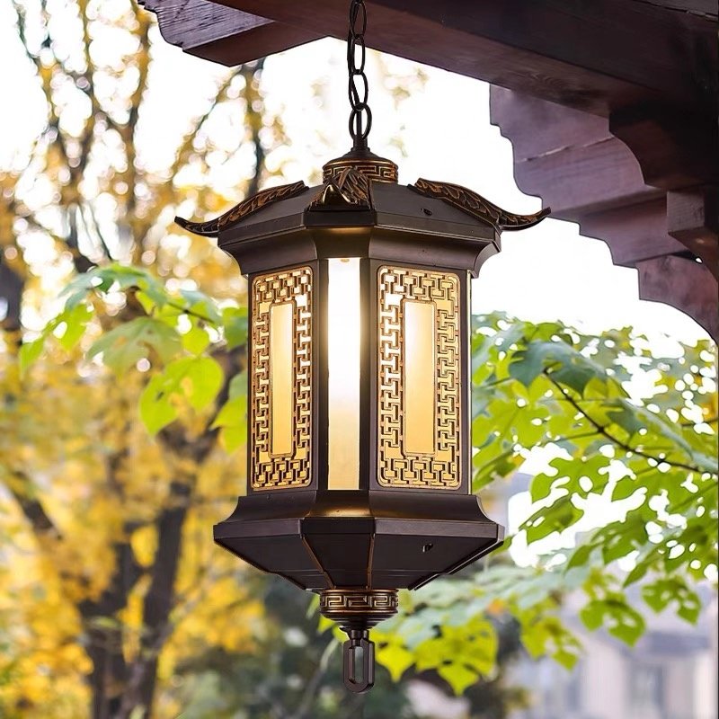 Outdoor Retro Rustic Metal Loft Vintage Industrial Aluminium Glass Antique Waterproof LED Outdoor Chandelier Pendant Lamp