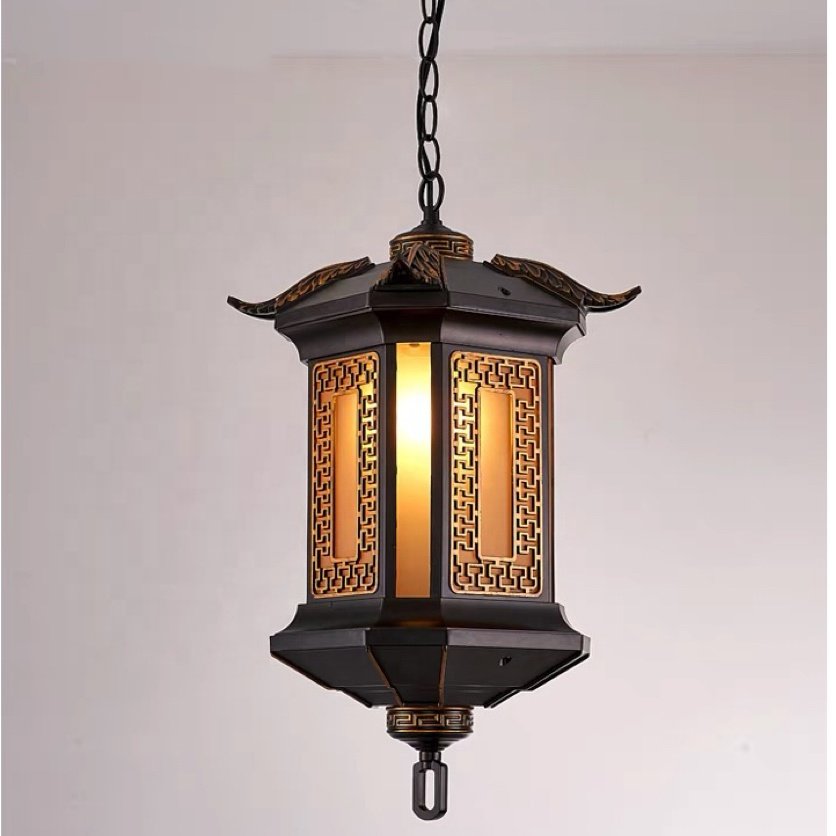 Outdoor Retro Rustic Metal Loft Vintage Industrial Aluminium Glass Antique Waterproof LED Outdoor Chandelier Pendant Lamp