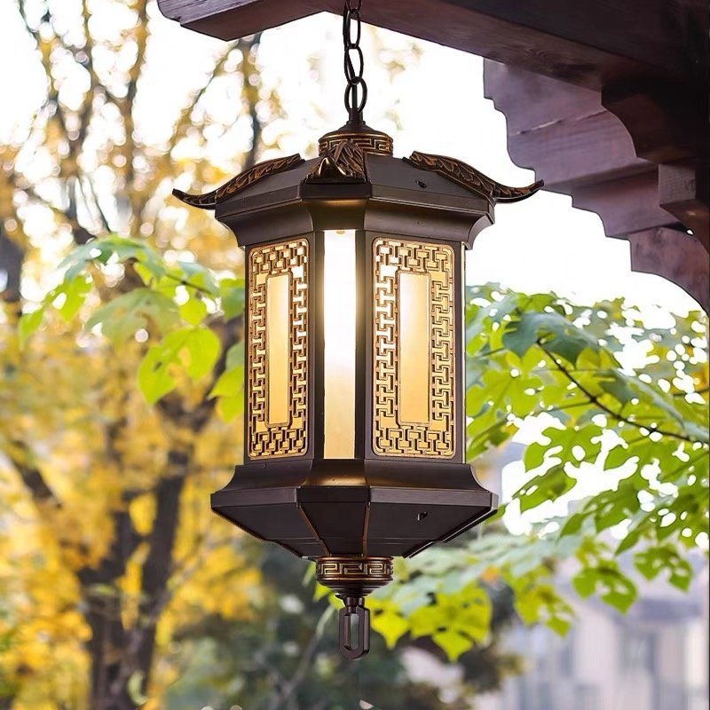Outdoor Retro Rustic Metal Loft Vintage Industrial Aluminium Glass Antique Waterproof LED Outdoor Chandelier Pendant Lamp