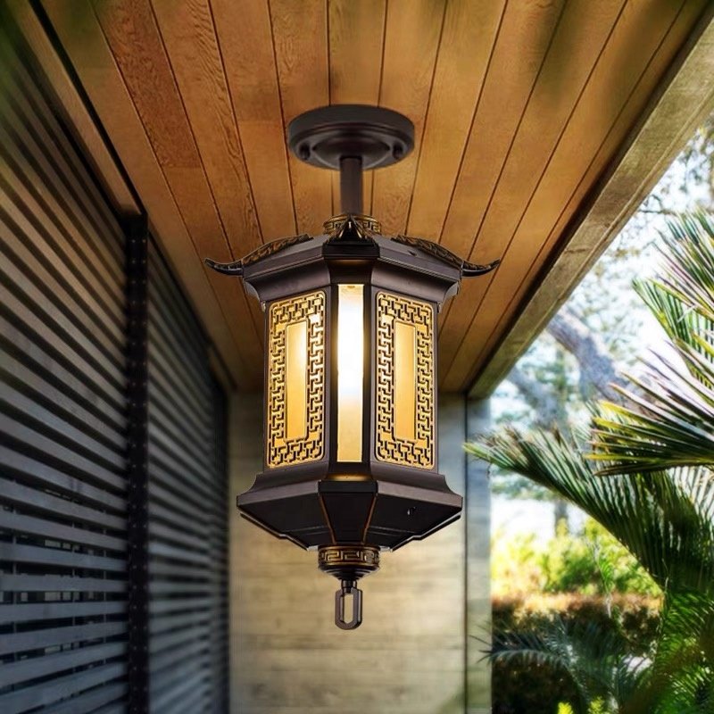 Outdoor Retro Rustic Metal Loft Vintage Industrial Aluminium Glass Antique Waterproof LED Outdoor Chandelier Pendant Lamp