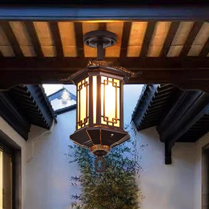 Outdoor Retro Rustic Metal Loft Vintage Industrial Aluminium Glass Antique Waterproof LED Outdoor Chandelier Pendant Lamp