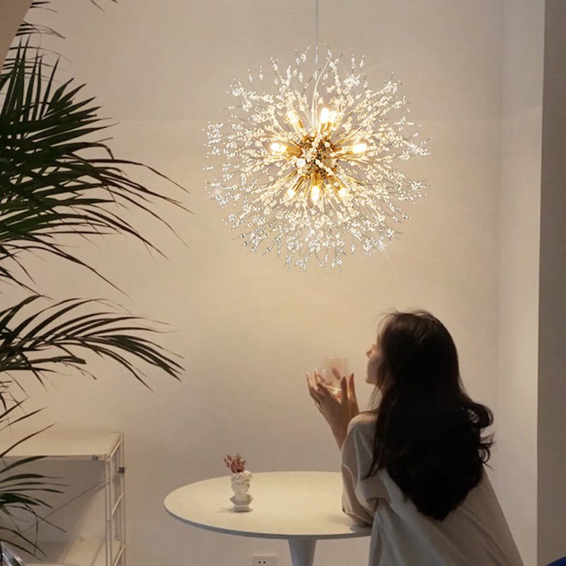 Modern Nordic Decorative Hanging Crystal Bulb Dandelion Living Dining Room Home Decoration LED Chandeliers Pendant Lights