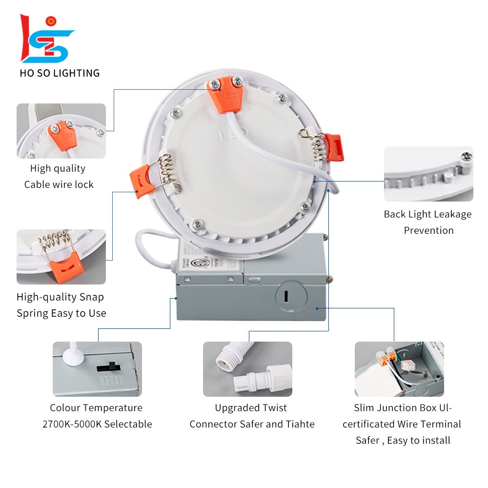 5CCT 12w 6inch Round Recessed Pot Light Led Flat Panel Light