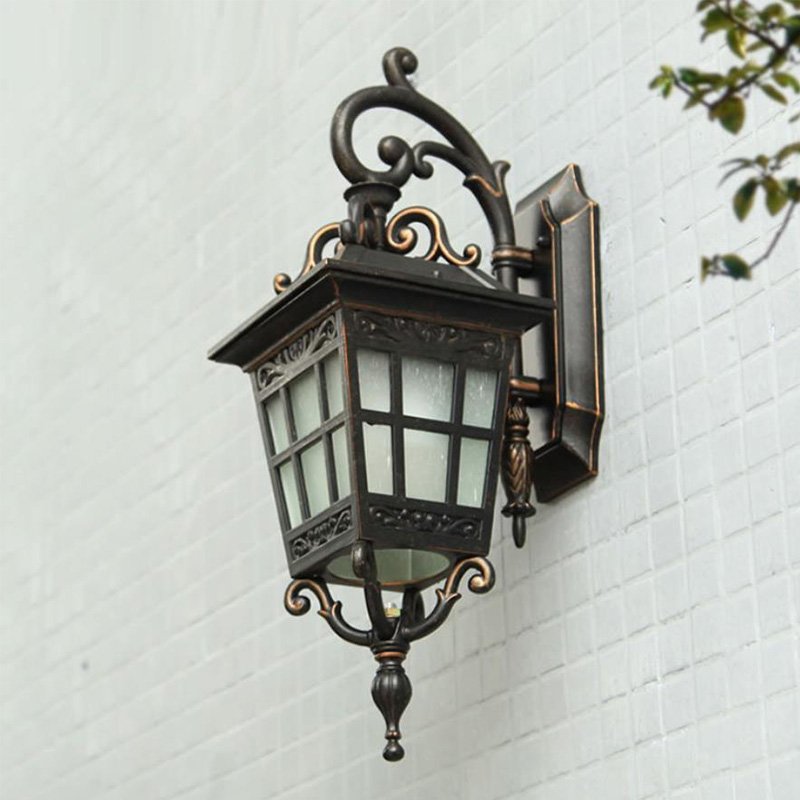 Outdoor Wall Lamp Luxury Style Outdoor Garden Brass Metal Main Gate Wall Light with Glass