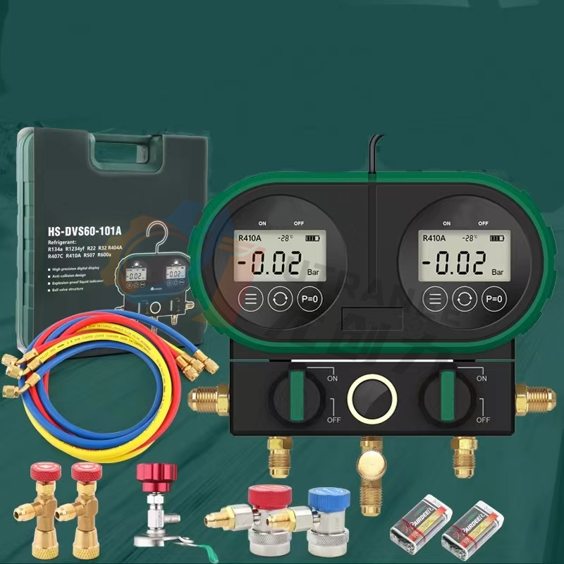 HVAC Gauge Meter Tool High Precision 4-way Hose Digital Refrigerant Manifold Pressure Gauge Kit Multifunctional R134A R1234yf