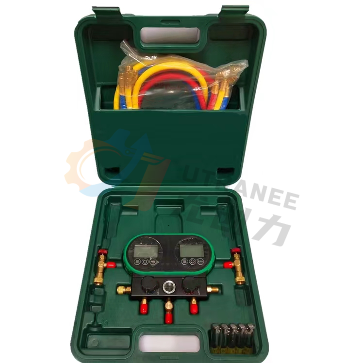 HVAC Gauge Meter Tool High Precision 4-way Hose Digital Refrigerant Manifold Pressure Gauge Kit Multifunctional R134A R1234yf