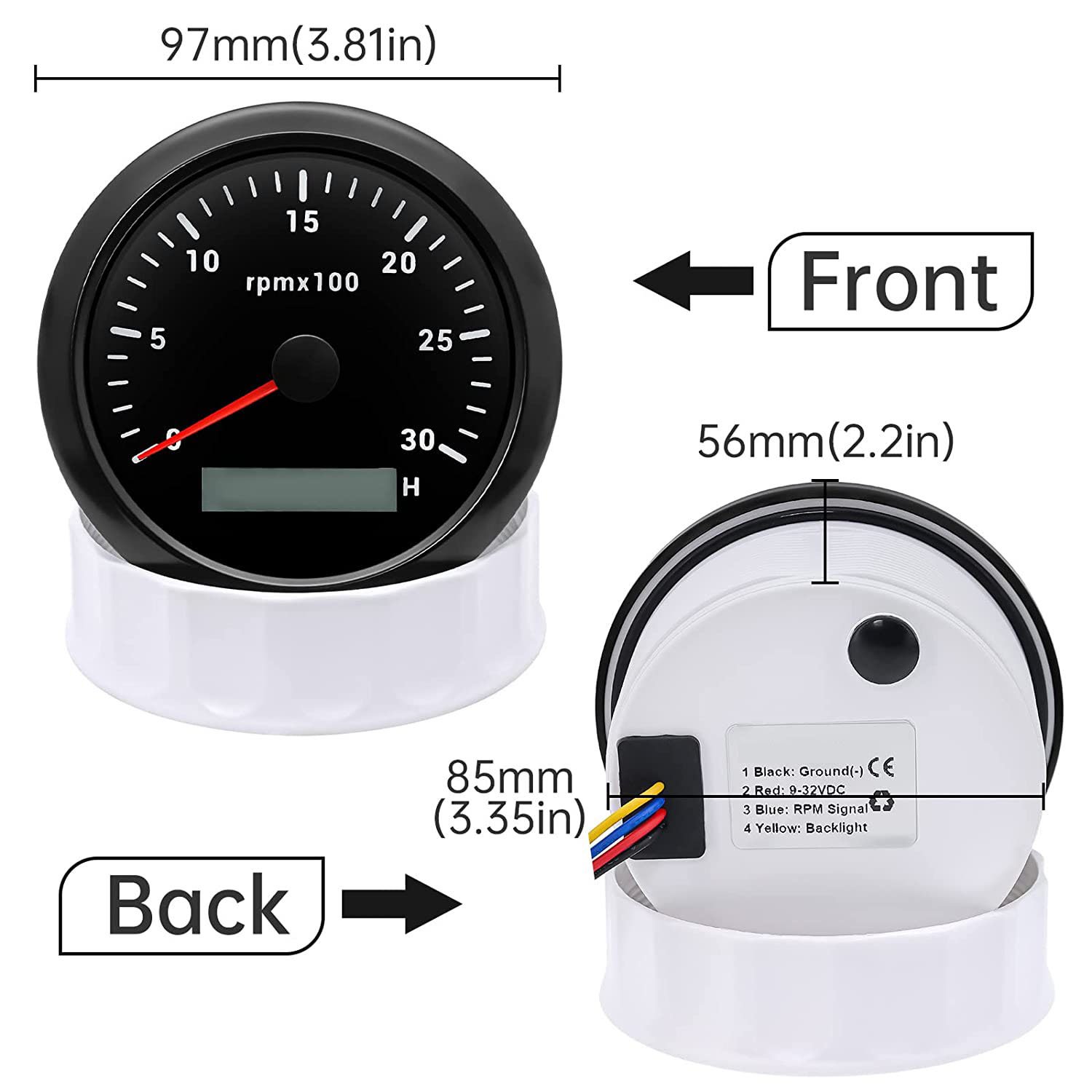 AUTO METER 3000RPM Autogage Tachometer 3.750 in Black Dial/Black Bezel