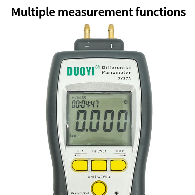 DY27A Portable Digital Barometer Differential Pressure Gauge HVAC Gas Tester Engine Crankcase Negative Pressure Battery Powered