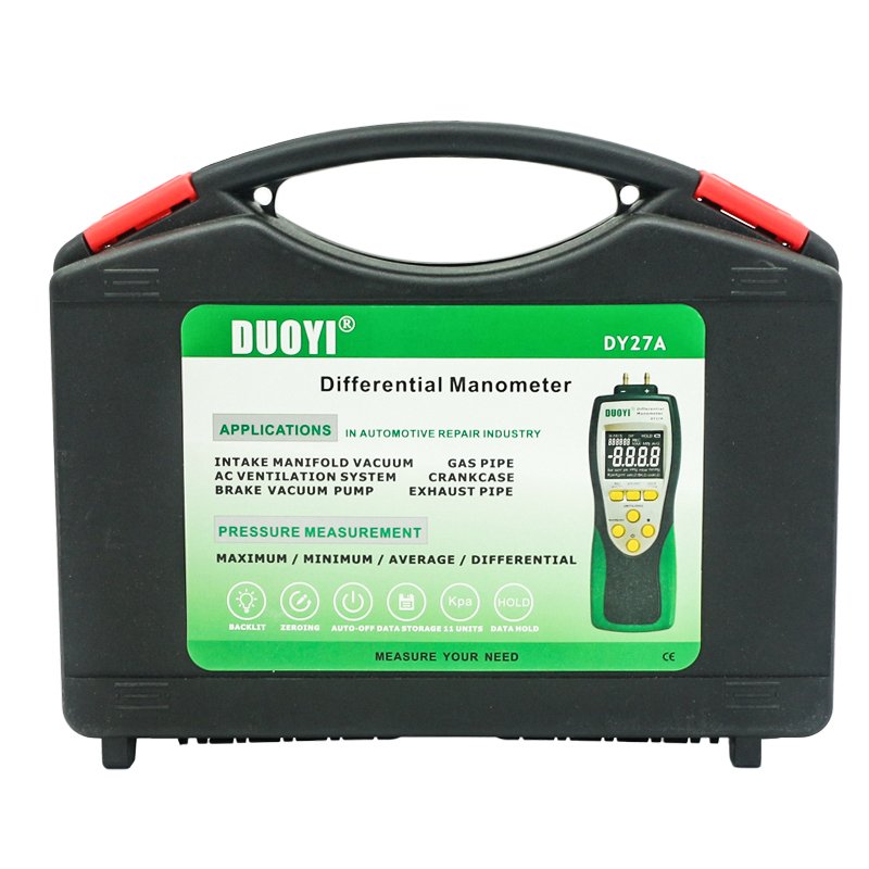 DY27A Portable Digital Barometer Differential Pressure Gauge HVAC Gas Tester Engine Crankcase Negative Pressure Battery Powered