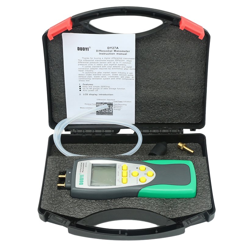 DY27A Portable Digital Barometer Differential Pressure Gauge HVAC Gas Tester Engine Crankcase Negative Pressure Battery Powered