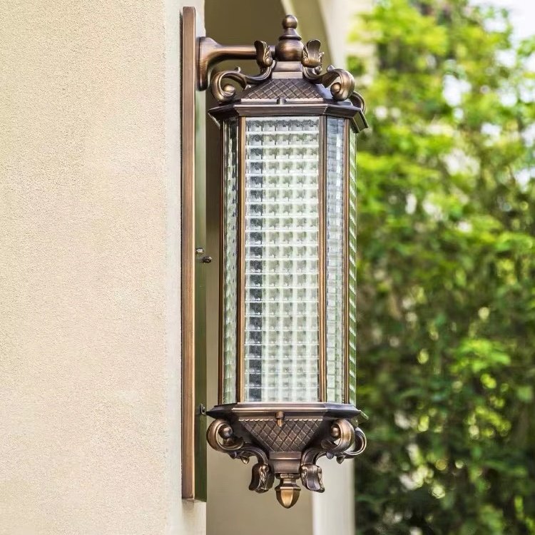 Antique Luxury Household LED Exterior Wall Lamp Die-casting Aluminum Glass Villa Hotel Gate Wall Lamp