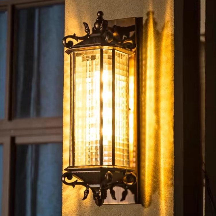 Antique Luxury Household LED Exterior Wall Lamp Die-casting Aluminum Glass Villa Hotel Gate Wall Lamp