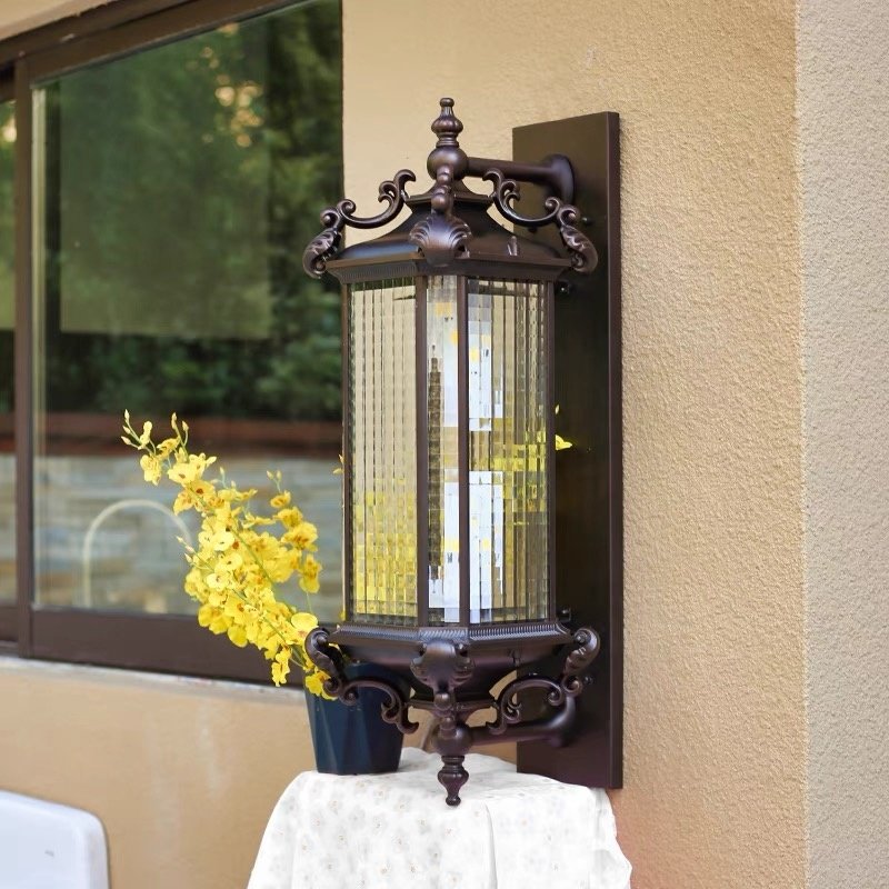 Antique Luxury Household LED Exterior Wall Lamp Die-casting Aluminum Glass Villa Hotel Gate Wall Lamp
