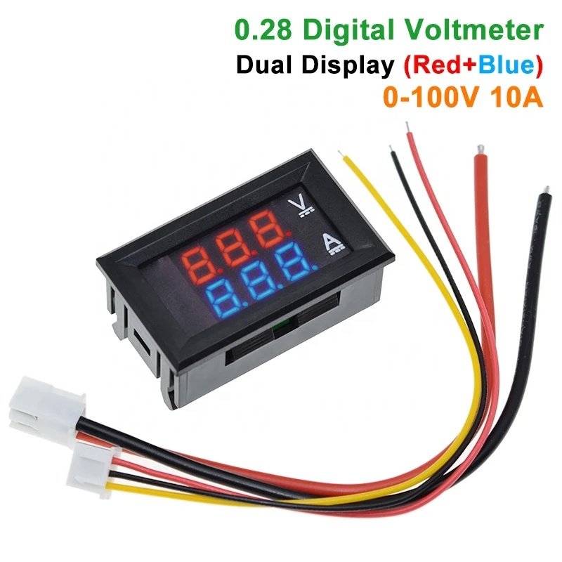 DC 0-100V 10A Digital Voltmeter Ammeter Dual Display Voltage Detector Current Meter Panel Amp Volt Gauge 0.28" Red Blue LED