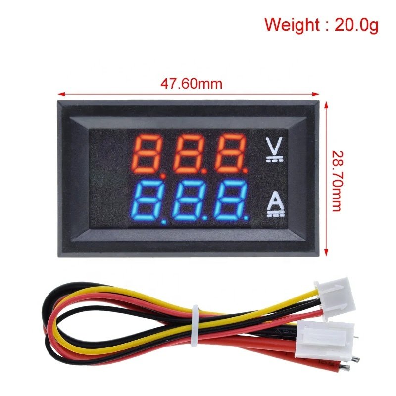 DC 0-100V 10A Digital Voltmeter Ammeter Dual Display Voltage Detector Current Meter Panel Amp Volt Gauge 0.28" Red Blue LED