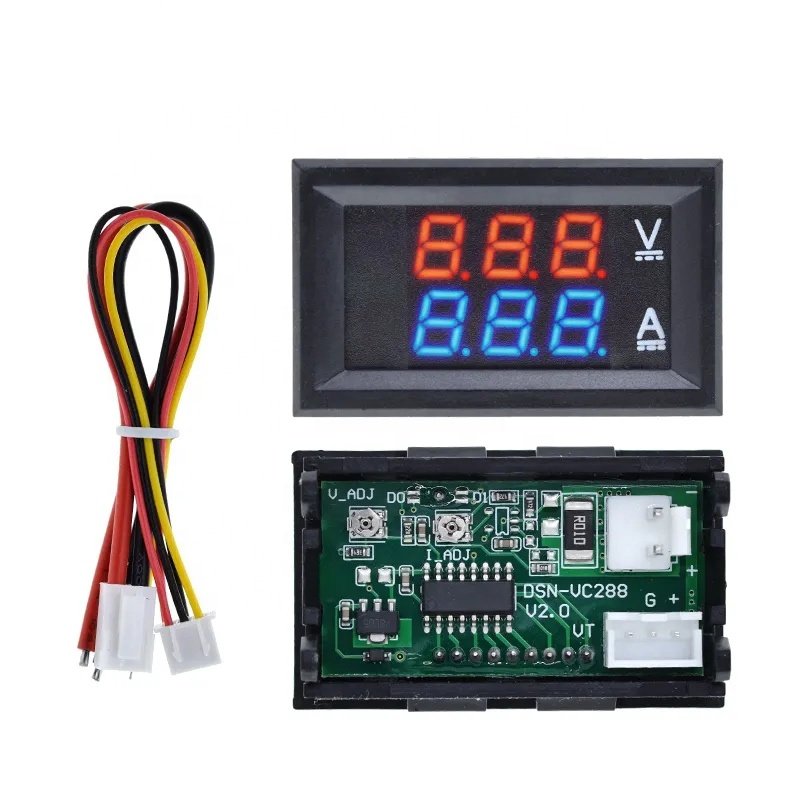 DC 0-100V 10A Digital Voltmeter Ammeter Dual Display Voltage Detector Current Meter Panel Amp Volt Gauge 0.28" Red Blue LED