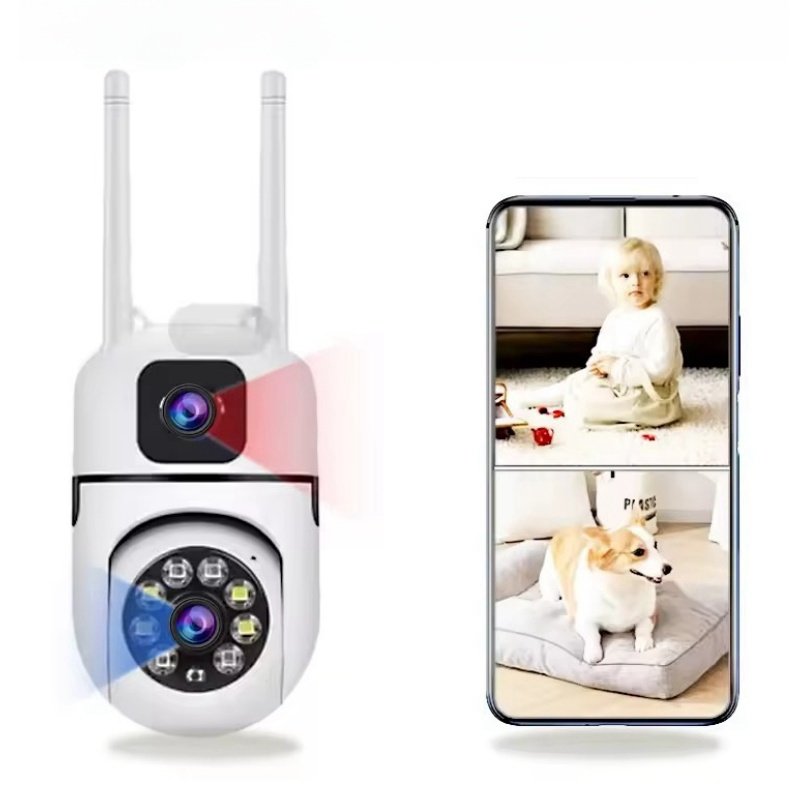 Wireless Camera System Security Camera Indoor Dual Lens 2 Screen Wifi Auto Tracking Color Night Vision Cctv Security Camera