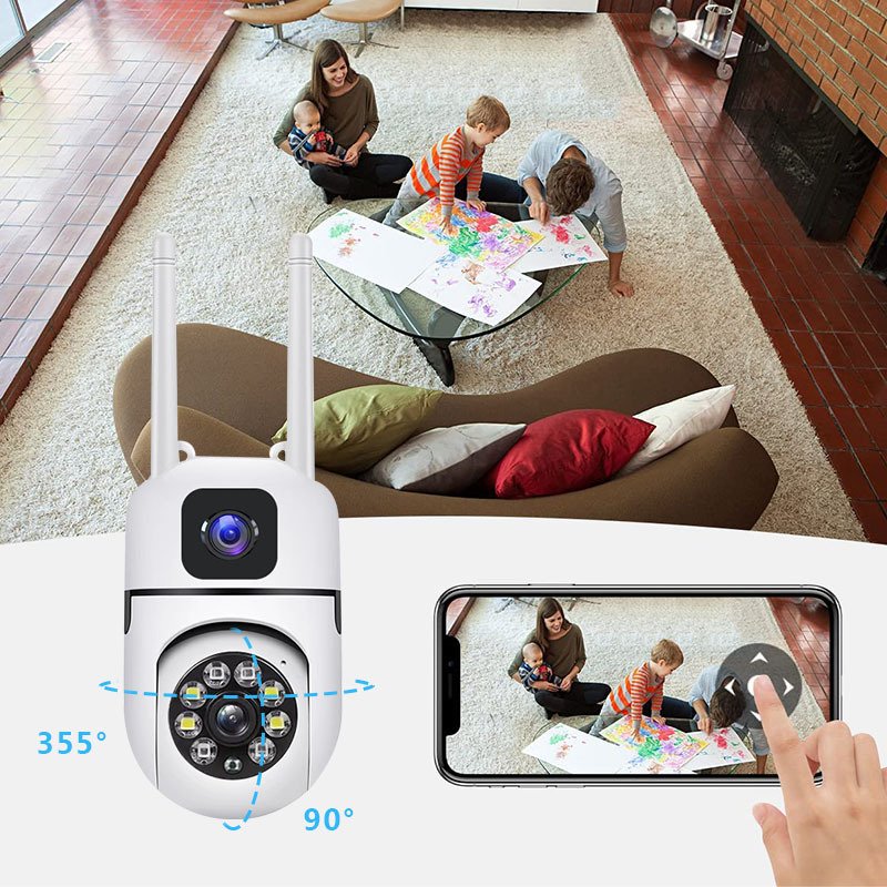 Wireless Camera System Security Camera Indoor Dual Lens 2 Screen Wifi Auto Tracking Color Night Vision Cctv Security Camera