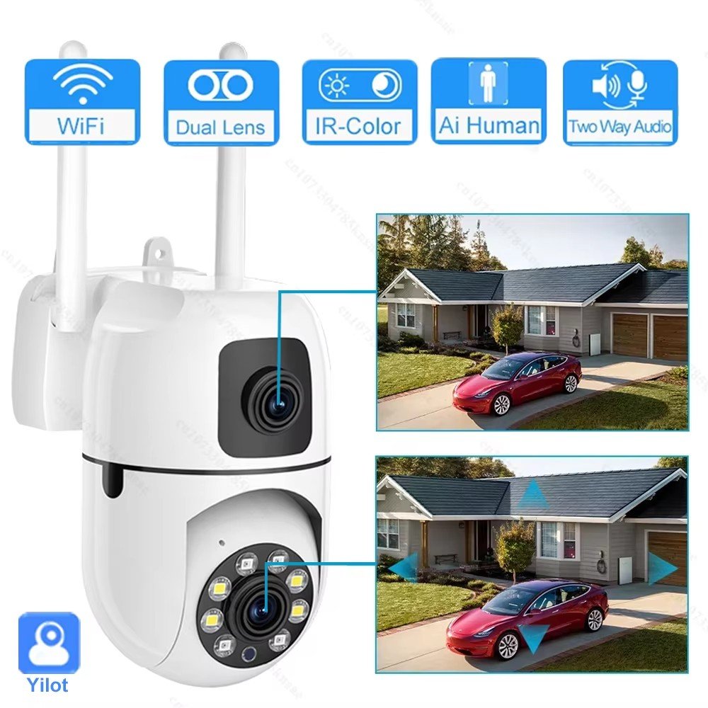 Wireless Camera System Security Camera Indoor Dual Lens 2 Screen Wifi Auto Tracking Color Night Vision Cctv Security Camera