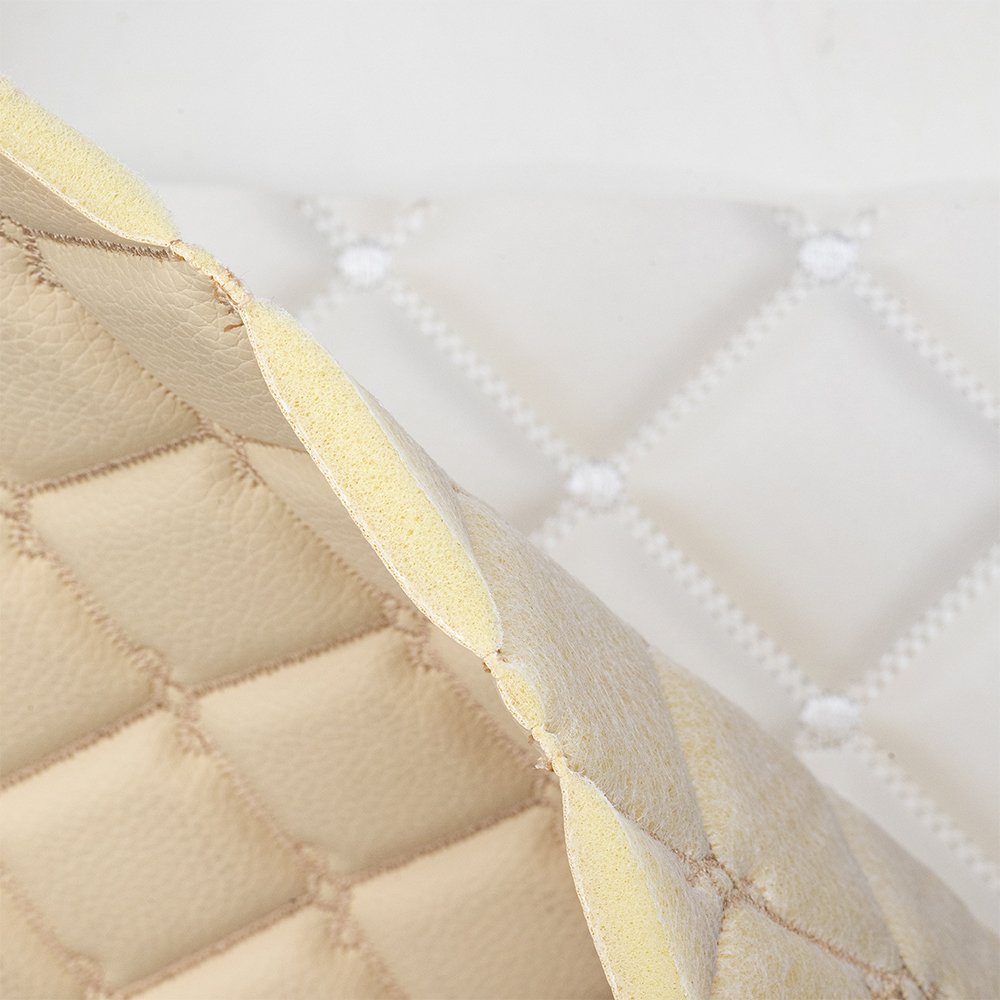 New Arrival Embroidery Foam Pvc Rexine Leather for Car Upholstery, Diamond Sponge Quilted Faux Leather for Auto Floor Mats