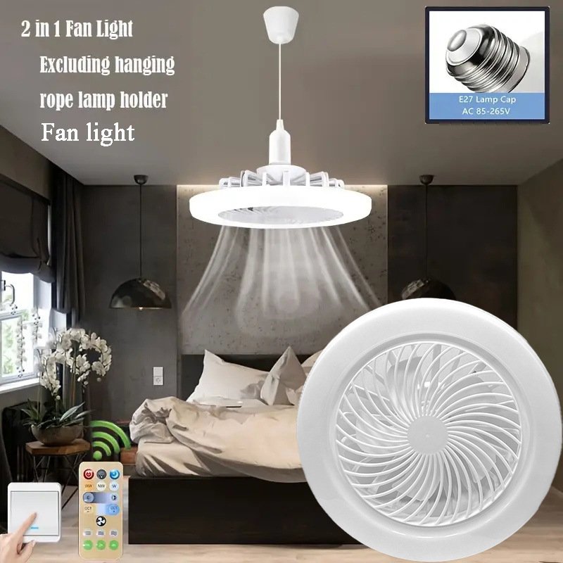 Modern Design New E27 Screw LED White Light Dimming Minifan Remote Control Household Use 85-265V Top Light DC Motor ABS Lamp