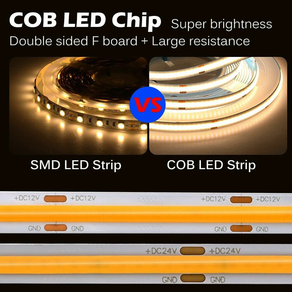 High Density Flexible COB LED Strip Light 3000K 4000K 6000K Dimmable 12V 24V Cob Strip Lights