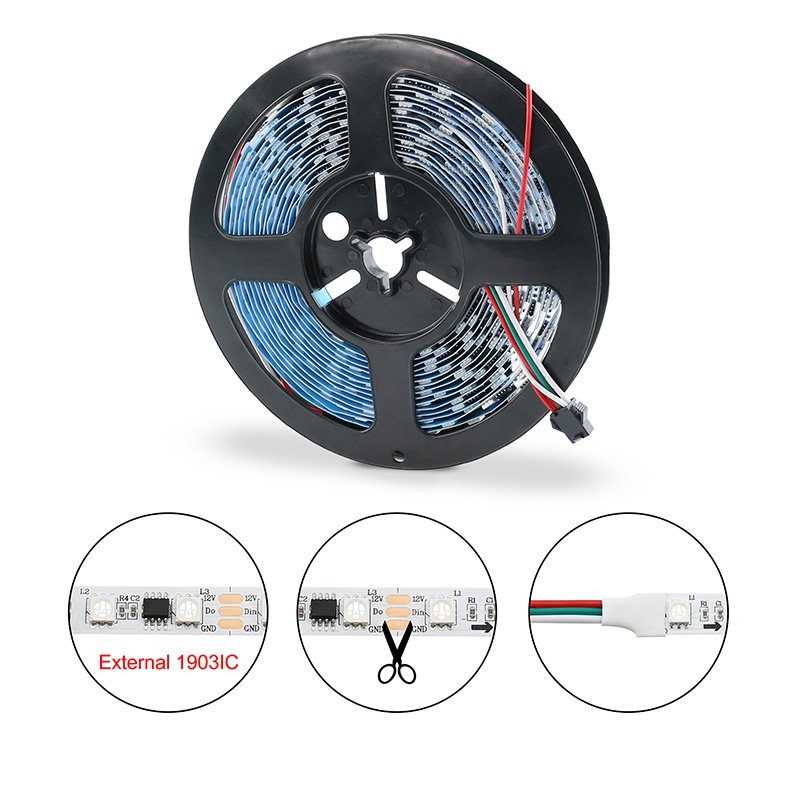 5m 10m 30m Roll 5050 Flexible 24v Dmx 12v Addressable Rgb Rgbw Rgbic Smd Ws2811 Ws2812b Tiras Luces Smart Led Strip Light