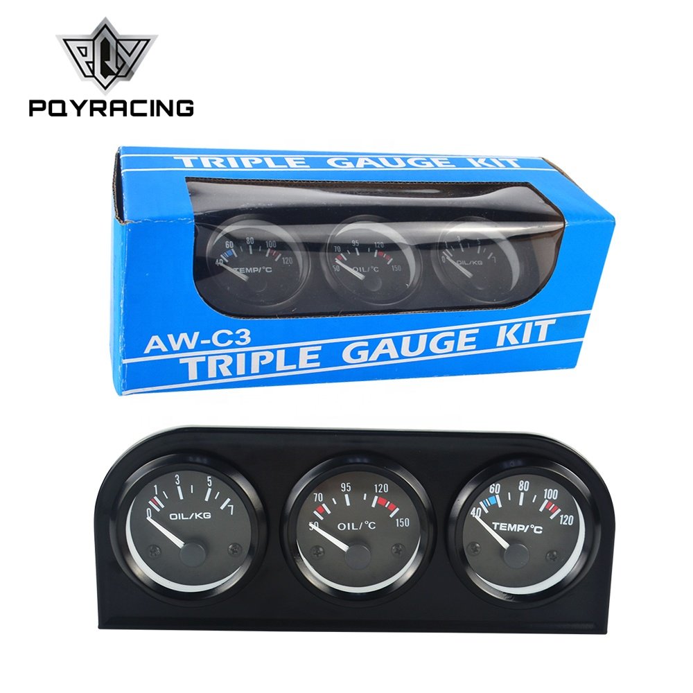 52mm Triple Kit Oil Temp Gauge + Water Temp Gauge + Oil Pressure Gauge or Volt Meter with Sensor 3in1 Car Meter PQY-TAG01/02/03
