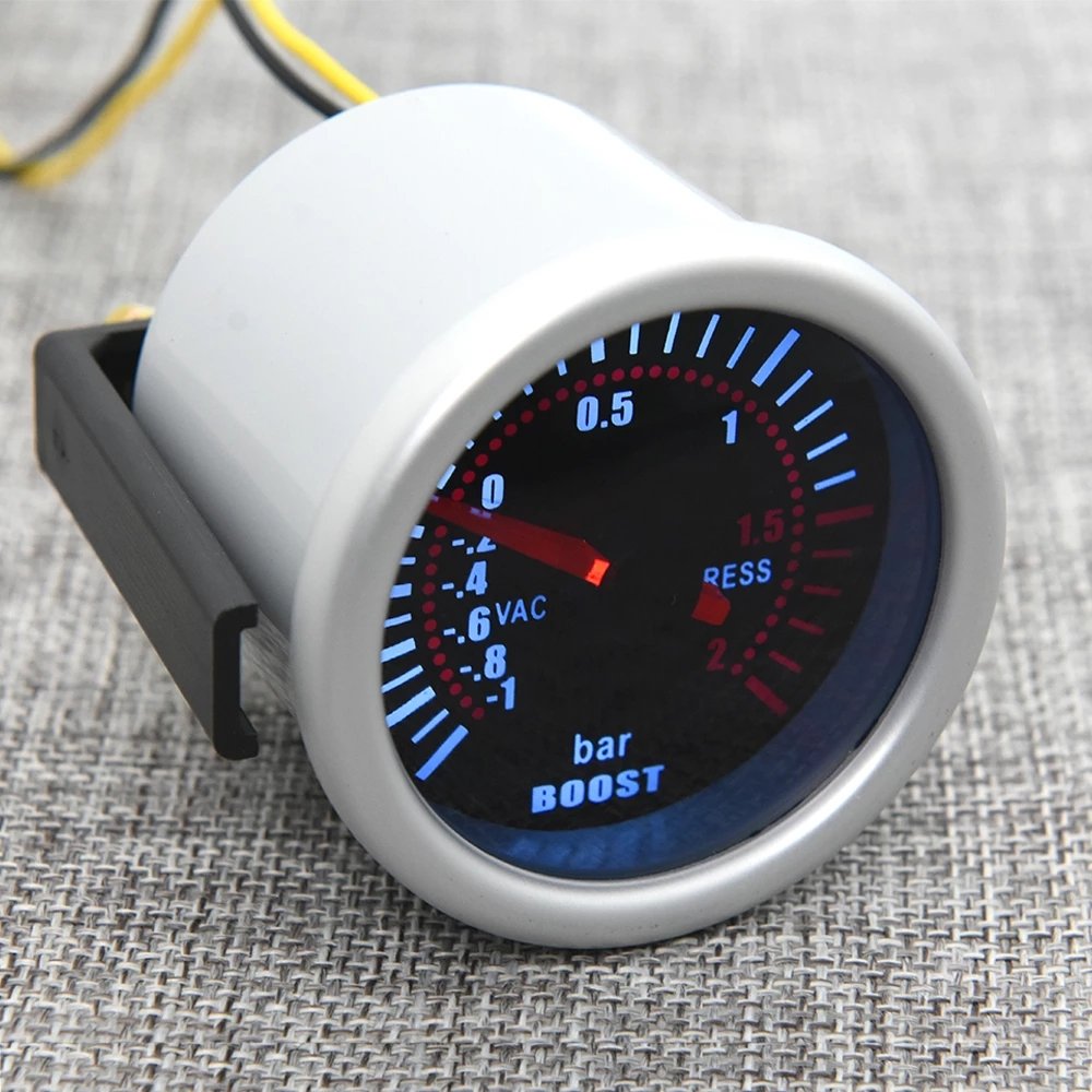 Universal 12V Auto Car 52mm Smoke Len Pointer Boost Gauge -1~0~2 BAR Boost Meter White LED -30~0~30 PSI Tachometer