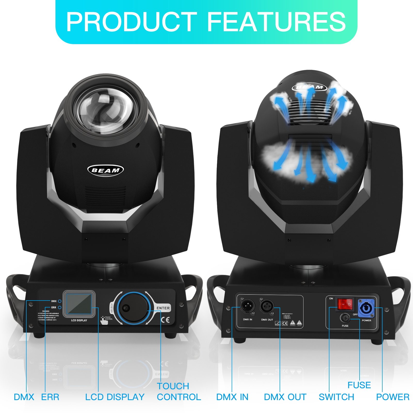 New Professional Black Dmx Sharpy Led 7r Beam 230W Moving Head Lights Spot for DJ Party Disco NightClub Stage Lights