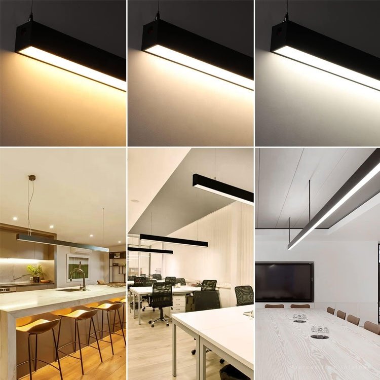 Customized 4ft 8ft Led Shop Light Linkable Seamless Commercial Linear Led Rectangles Pendant Lights for Malls Supermarkets