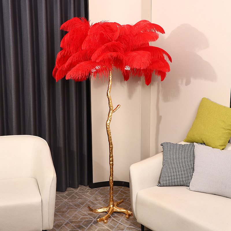 Large Modern Copper White/Green/Black/Pink/Blue Luxury Standing Feather Lamp Feather Floor Lamp Lighting for Home