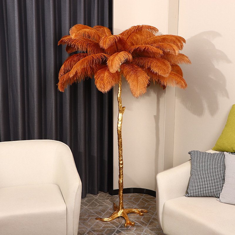 Large Modern Copper White/Green/Black/Pink/Blue Luxury Standing Feather Lamp Feather Floor Lamp Lighting for Home