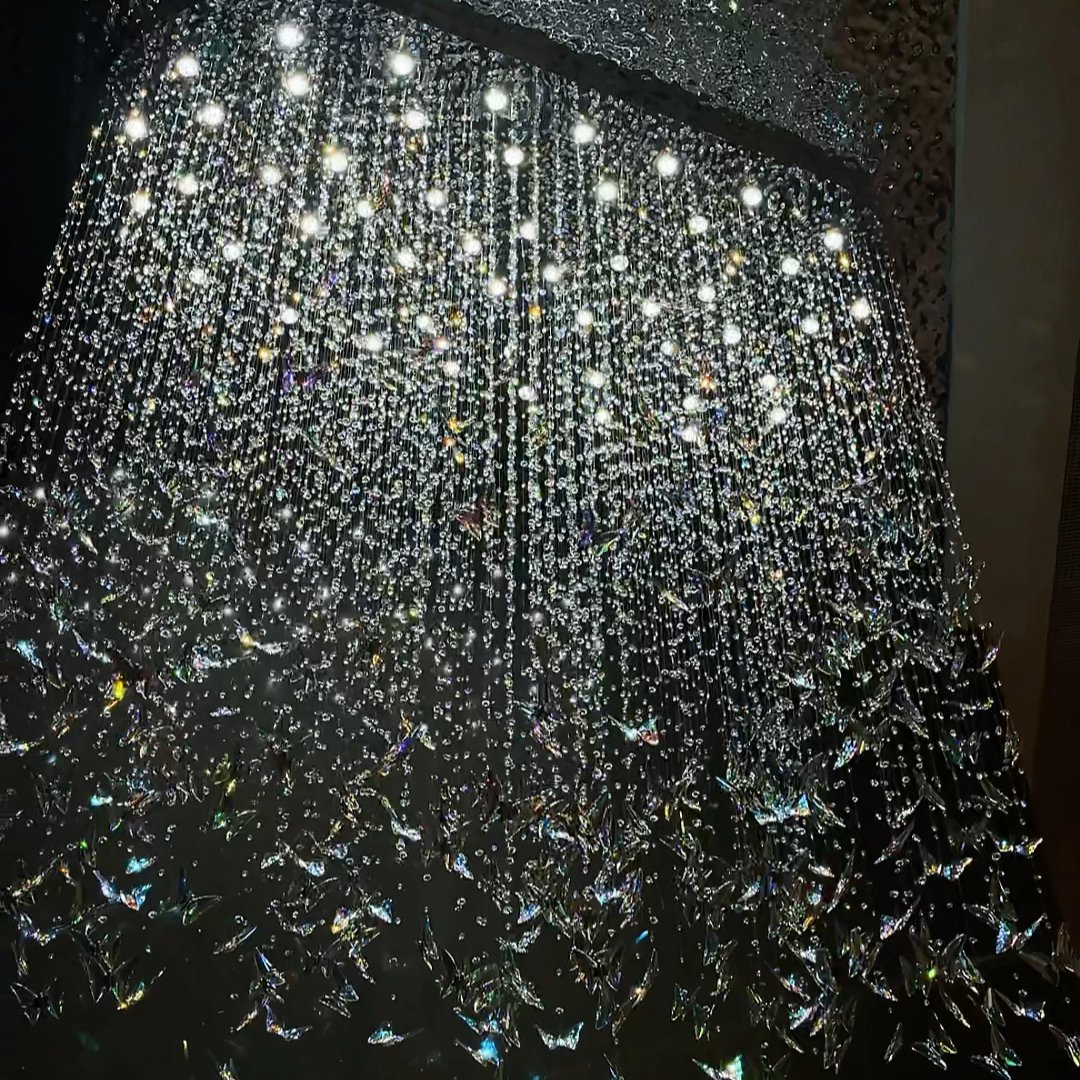 Modern K9 Crystal butterfly Chandelier Design Hotel Lobby Home Long Ceiling Light Custom Large Pendant Lamp
