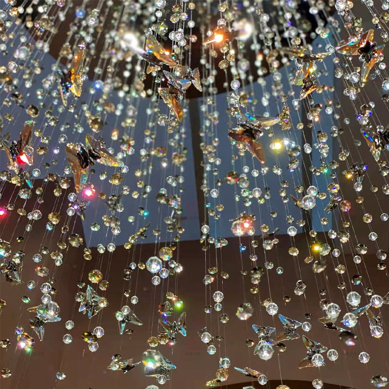 Modern K9 Crystal butterfly Chandelier Design Hotel Lobby Home Long Ceiling Light Custom Large Pendant Lamp