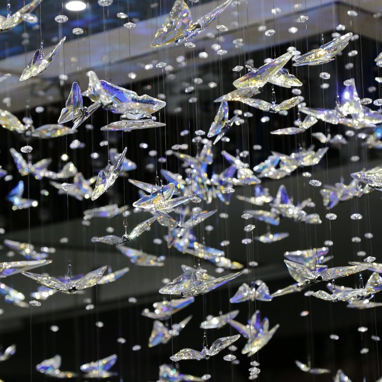 Modern K9 Crystal butterfly Chandelier Design Hotel Lobby Home Long Ceiling Light Custom Large Pendant Lamp