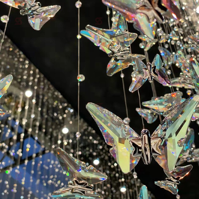 Modern K9 Crystal butterfly Chandelier Design Hotel Lobby Home Long Ceiling Light Custom Large Pendant Lamp