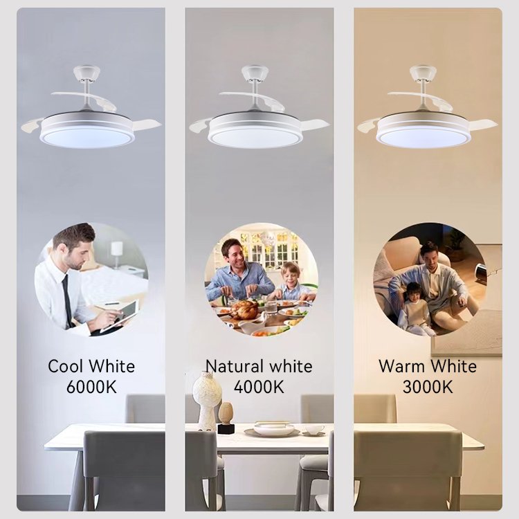 Simple Classic All Copper Moto Dimmable Fan Lamp Smart Retractable Invisible LED Chandelier Fan Ceiling Fan Light